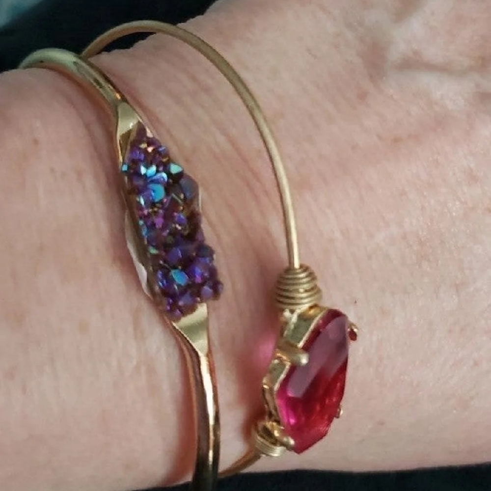 NWT 2 Artisan Bracelets, Handmade, Purple Druzy, Pink Crystal, Lovely and Unique - Picture 1 of 10